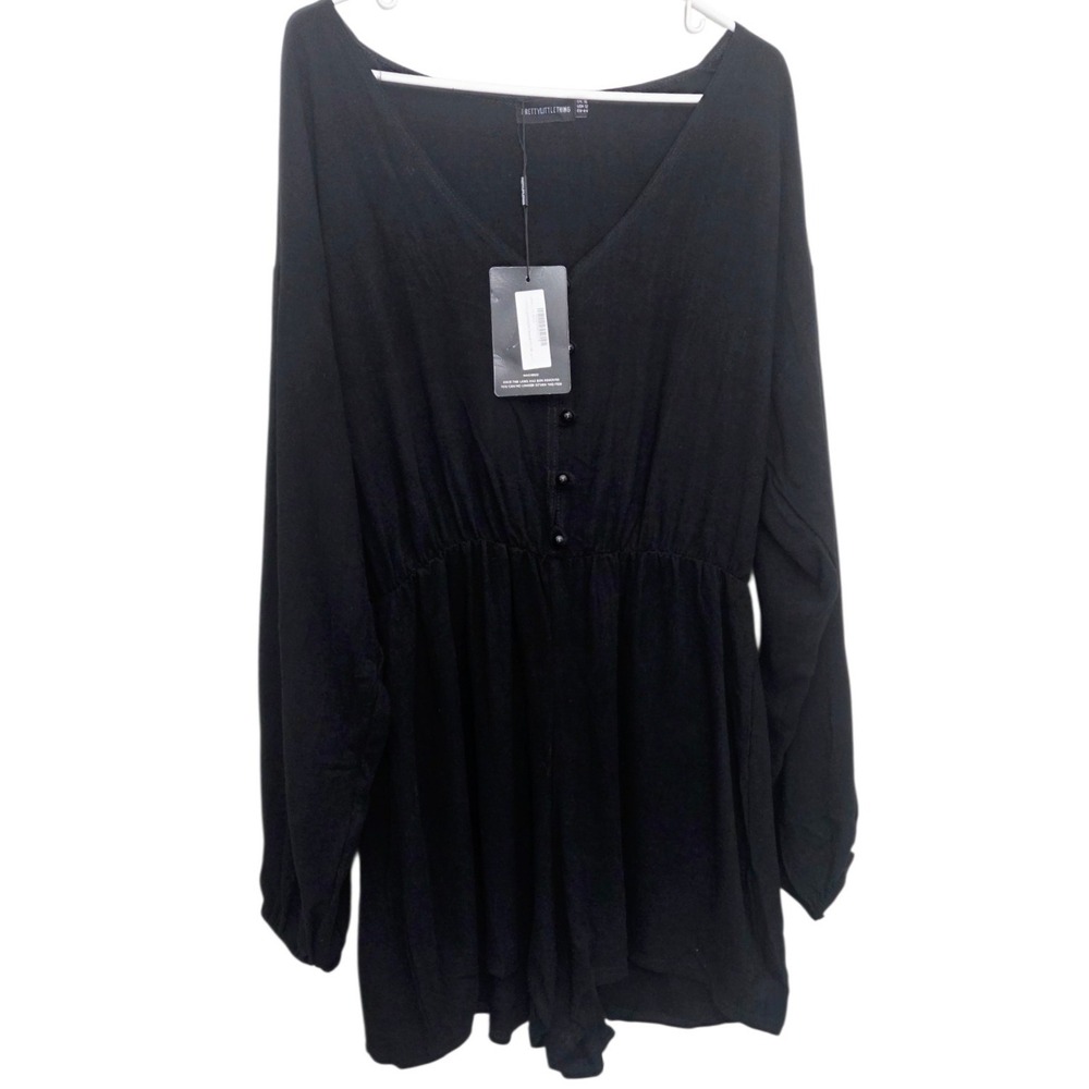 Pretty‎ Little Thing Black Romper Playsuit Shorts Linen Blend Boho NWT Size 12 L